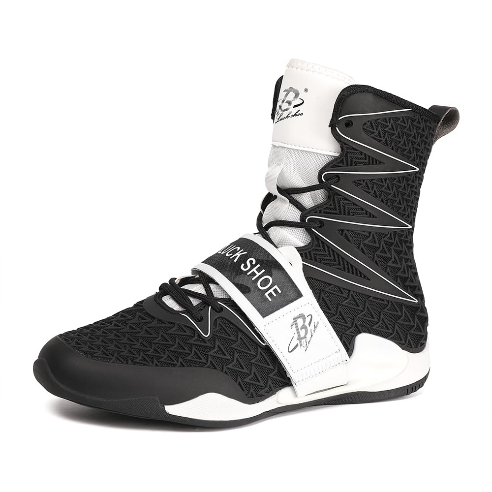 B LUCK SHOE Boxing Shoes for Men High Top Gym Shoes Fighting Sports Training Footwear LS308 Black